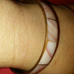 Vintage brass and shell bangle bracelet